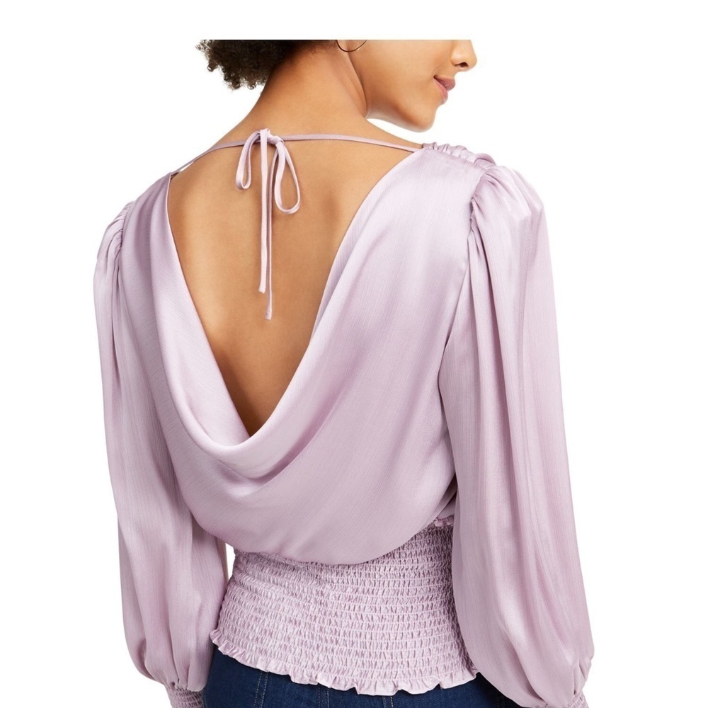 123. NWT Leyden Purple V neck Open Back Long Sleeve Blouse Size Large - Picture 3 of 7
